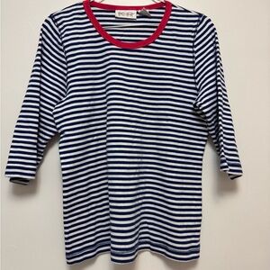 Kim Rogers Navy and White Striped Tee with Red Trim
